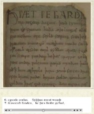 &lsquo;Beowulf&rsquo; example with image of page and numbered examples from text
